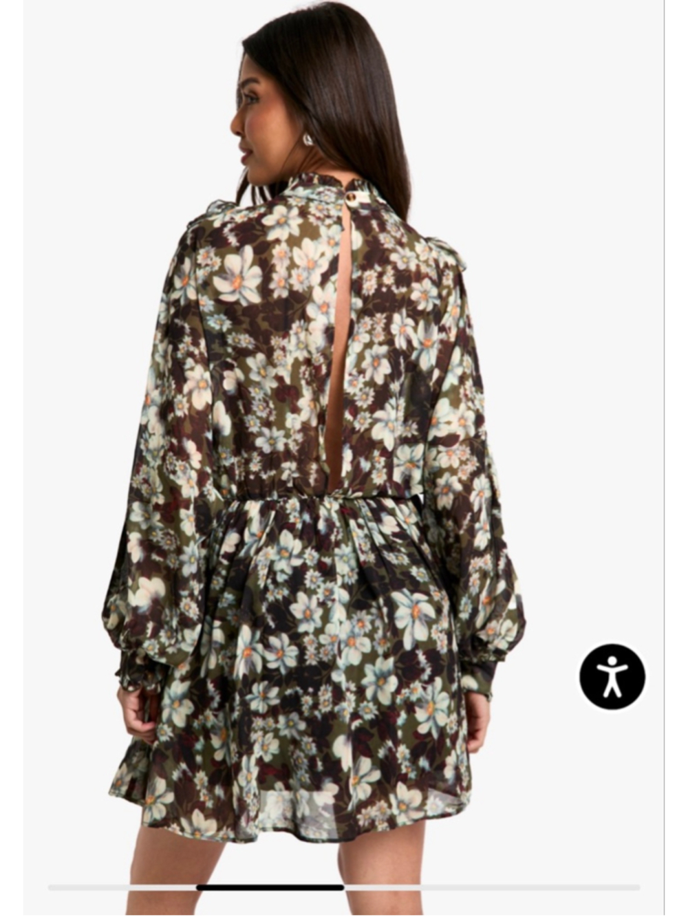 ZARA Floral Ruffle Mini Romper XS Brown White summer Bloggers Favorite Oversize - Picture 4 of 16
